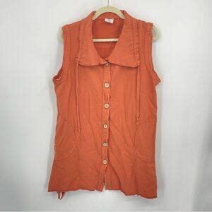 Sea Breeze Of California Lagenlook Convertible Collar TUNIC VEST‎ M Orange USA